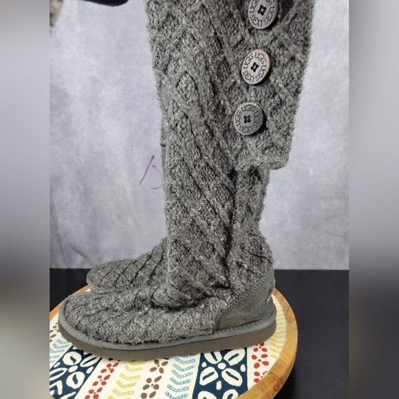 Ugg Womens Gray Australia Lattice Button Knit Tall Boots Size US 8 - Picture 5 of 16